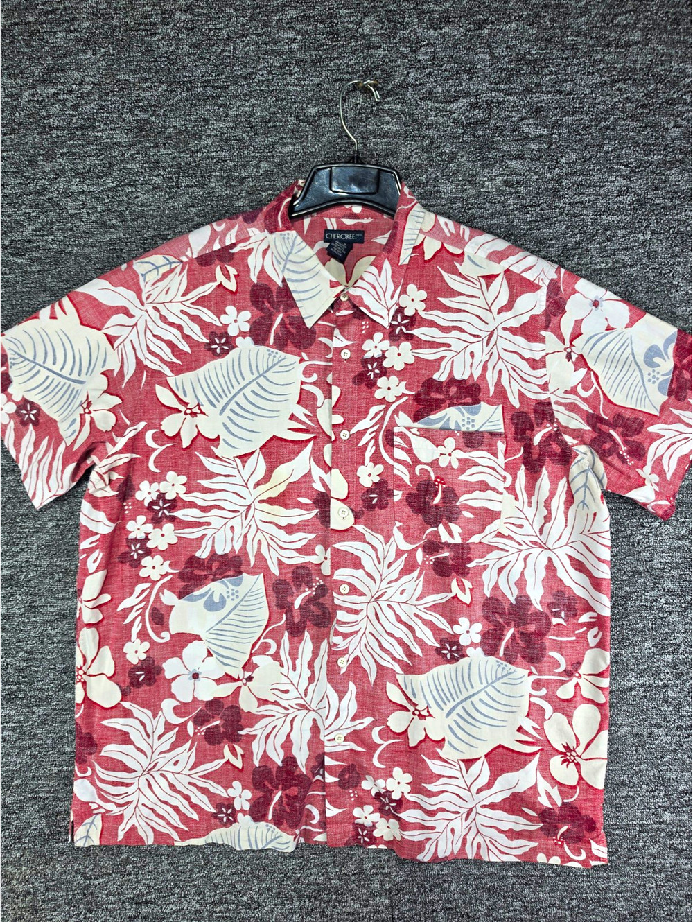 Cherokee Men's XL Red/White/Blue Floral Hawaiian Cotton Short Sleeve Button-Up